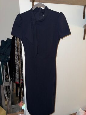 Maggy London Navy Tie-Neck Sheath Midi Dress